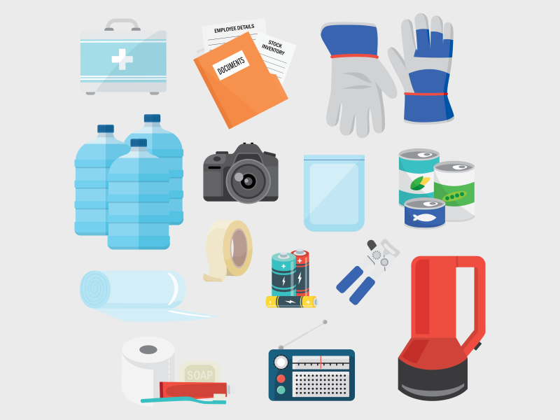 Business emergency kit icons