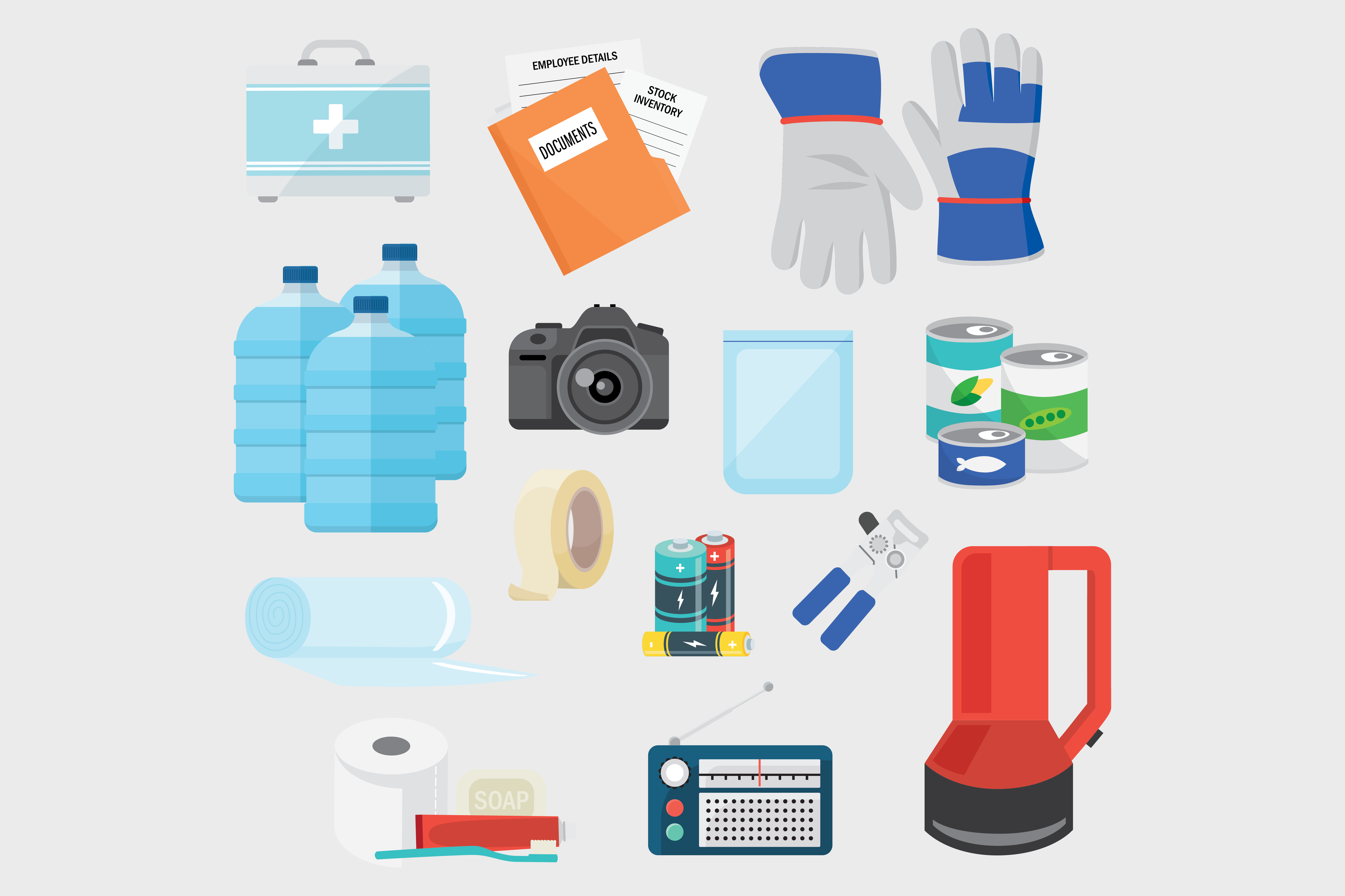 Business emergency kit icons
