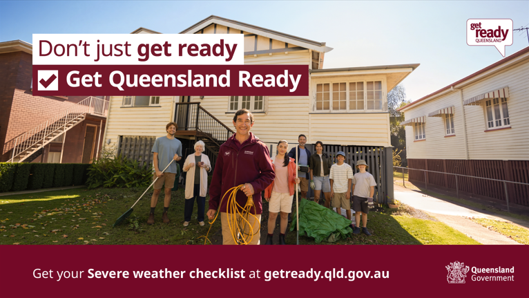 Get Queensland Ready Promotional Poster with family in front of house