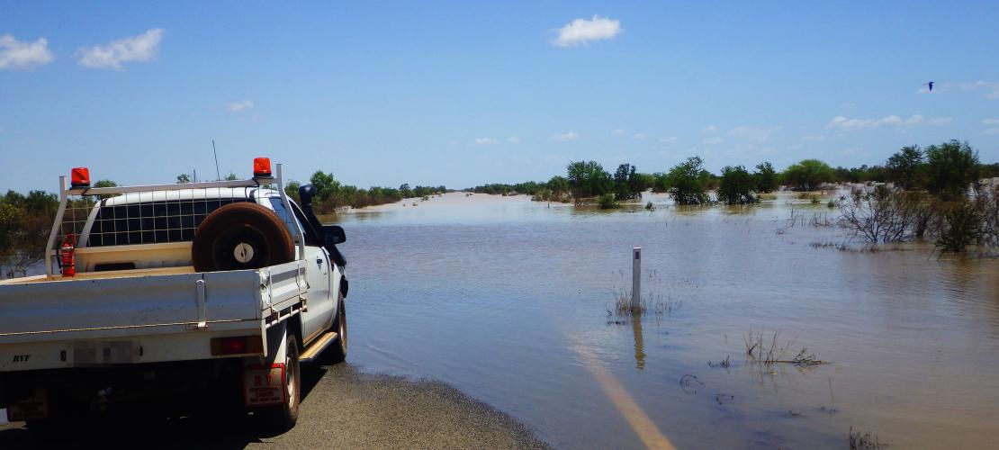 Truck on flooded road