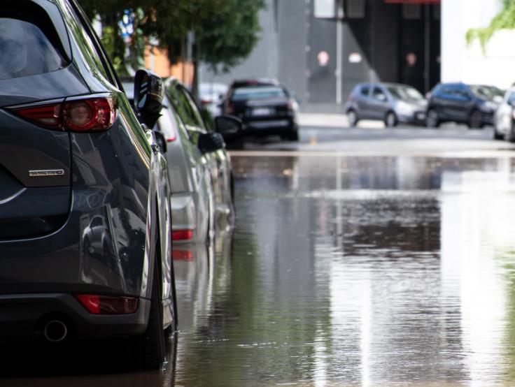 Cars on a flooded street