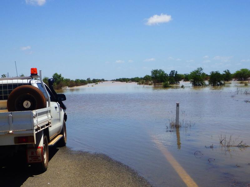 Truck on flooded road
