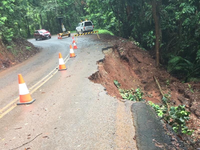 Road damaged by landslide