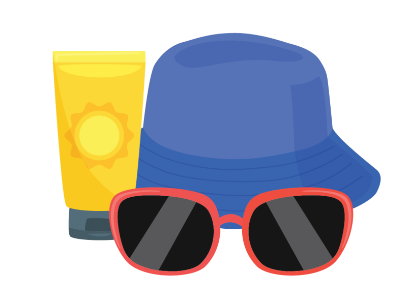 Sunglasses, hat and sunscreen icon