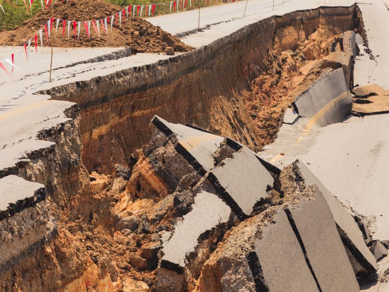 Road damaged by earthquake
