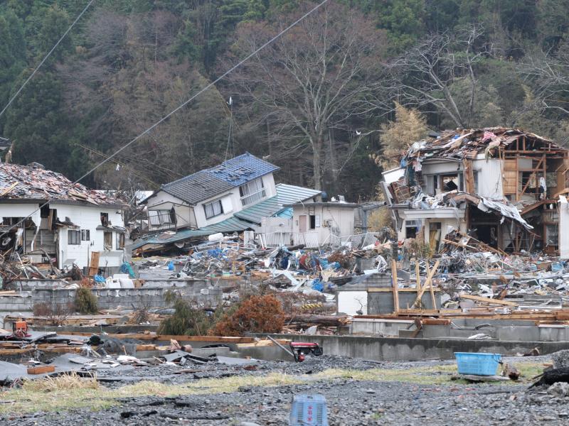 Buildings damaged by tsunami