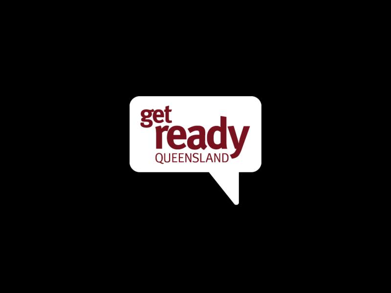 Get Ready Queensland speech bubble logo in front of a black background