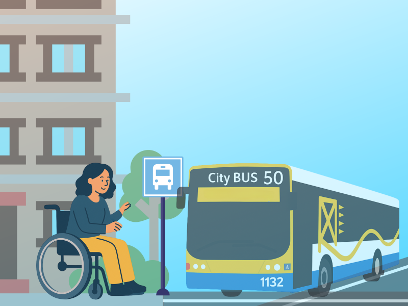 Person with disability taking a bus